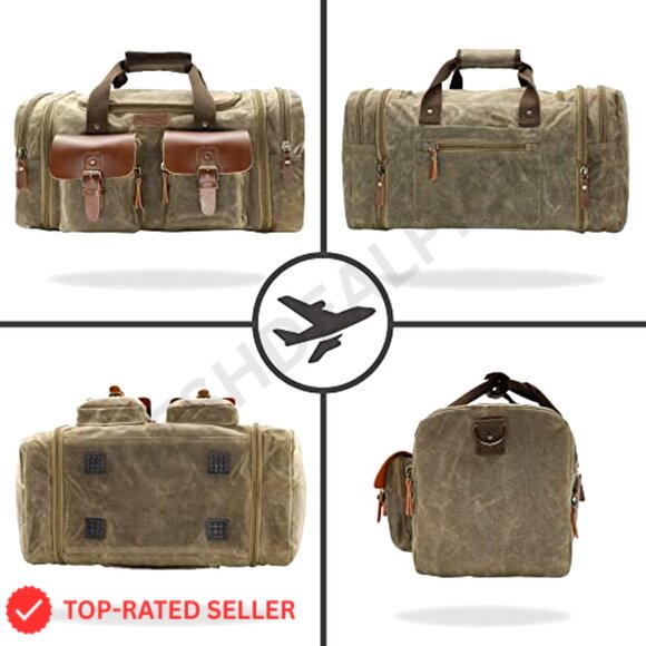 Waxed Canvas Travel Duffle Bag Waterproof Weekender Overnight Carry-On - Picture 7 of 7